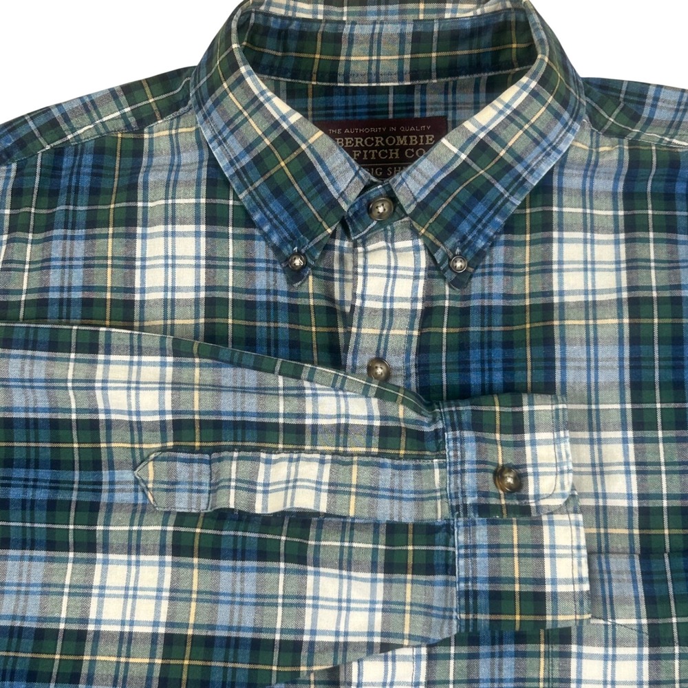 Abercrombie‎ & Fitch The Big Shirt Mens XL Blue Green Plaid Button Down Vintage
